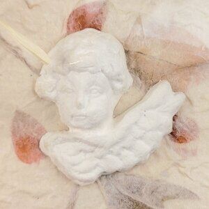 Vintage Hallmark Card Paper Mache Natural Leaves Flowers Angel Birthday Heaven